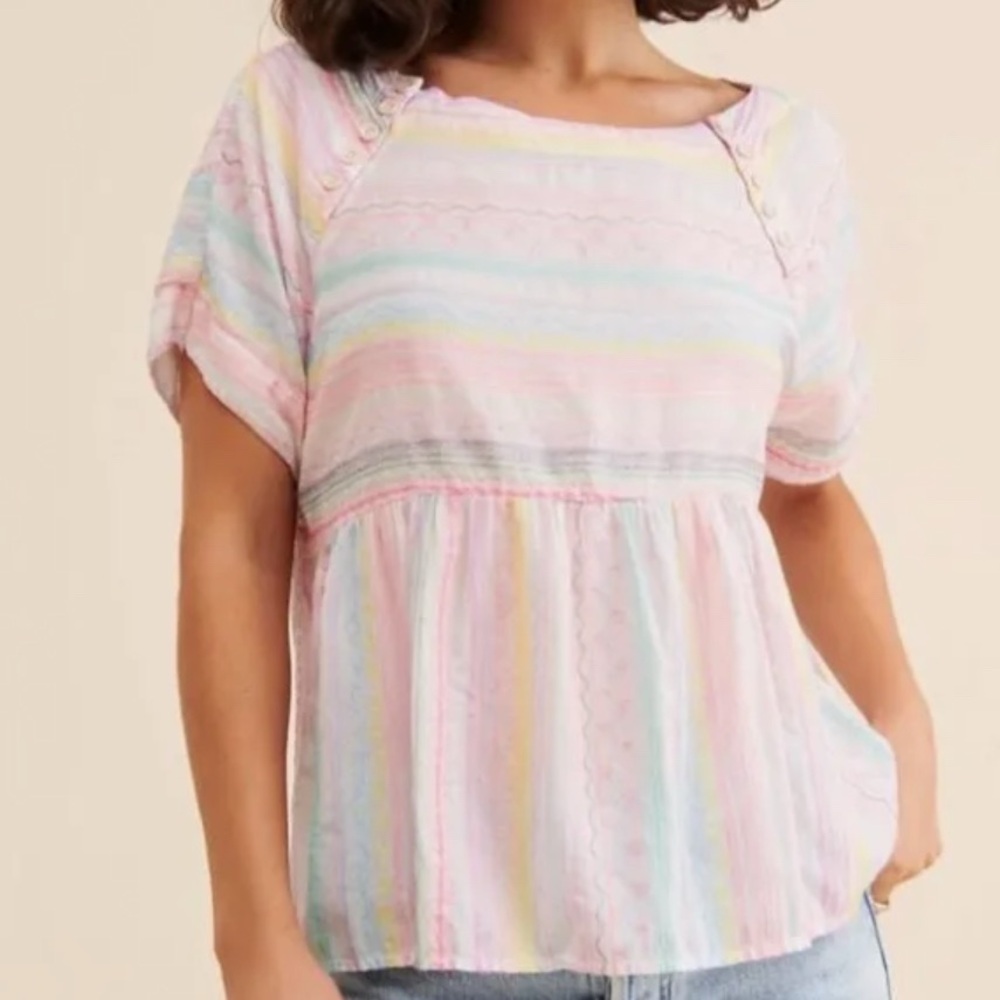 Anthropologie Letty Embroidered Babydoll Blouse